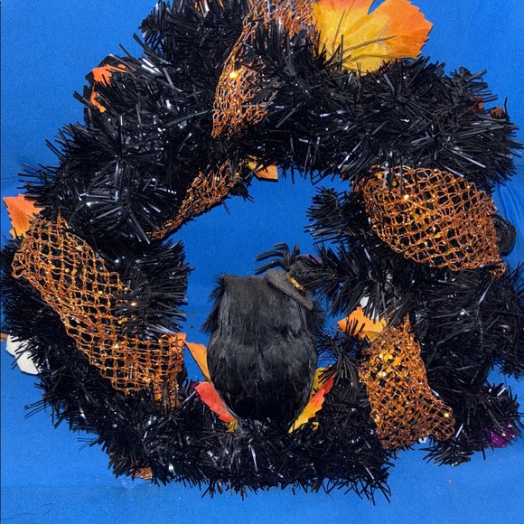 Custom By MeHalloween Wreath Orange Wrap Owl TwoPumpkins SixSpiders AutumnLeaves - Picture 2 of 16
